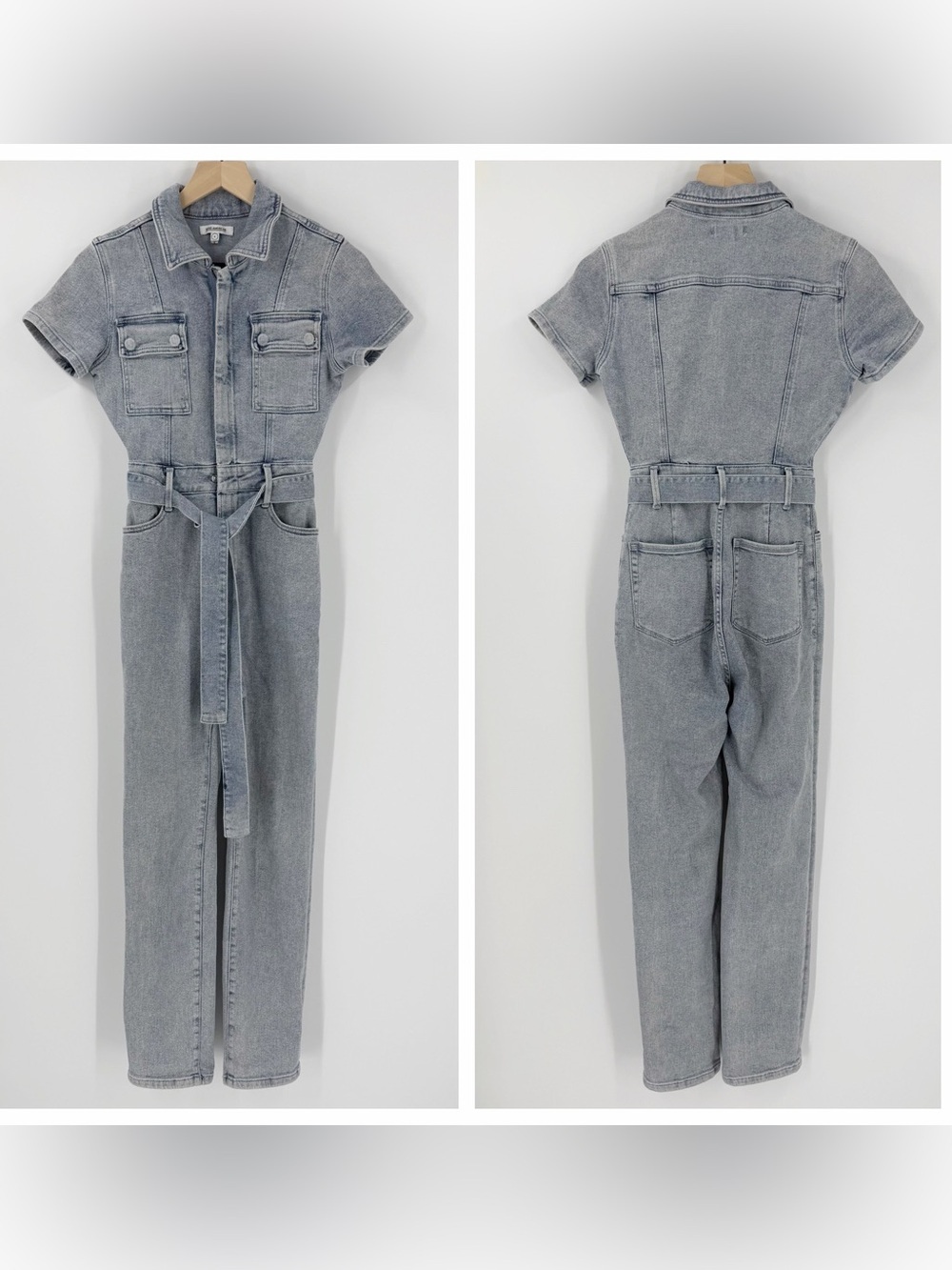 Good American Stretch Denim Belted Jumpsuit Size 0